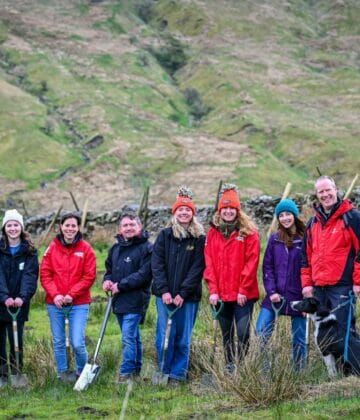 A group of people planting trees in the Yorkshire Dales