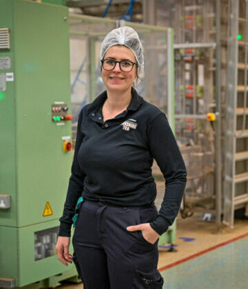A lady working in the Yorkshire Tea factory