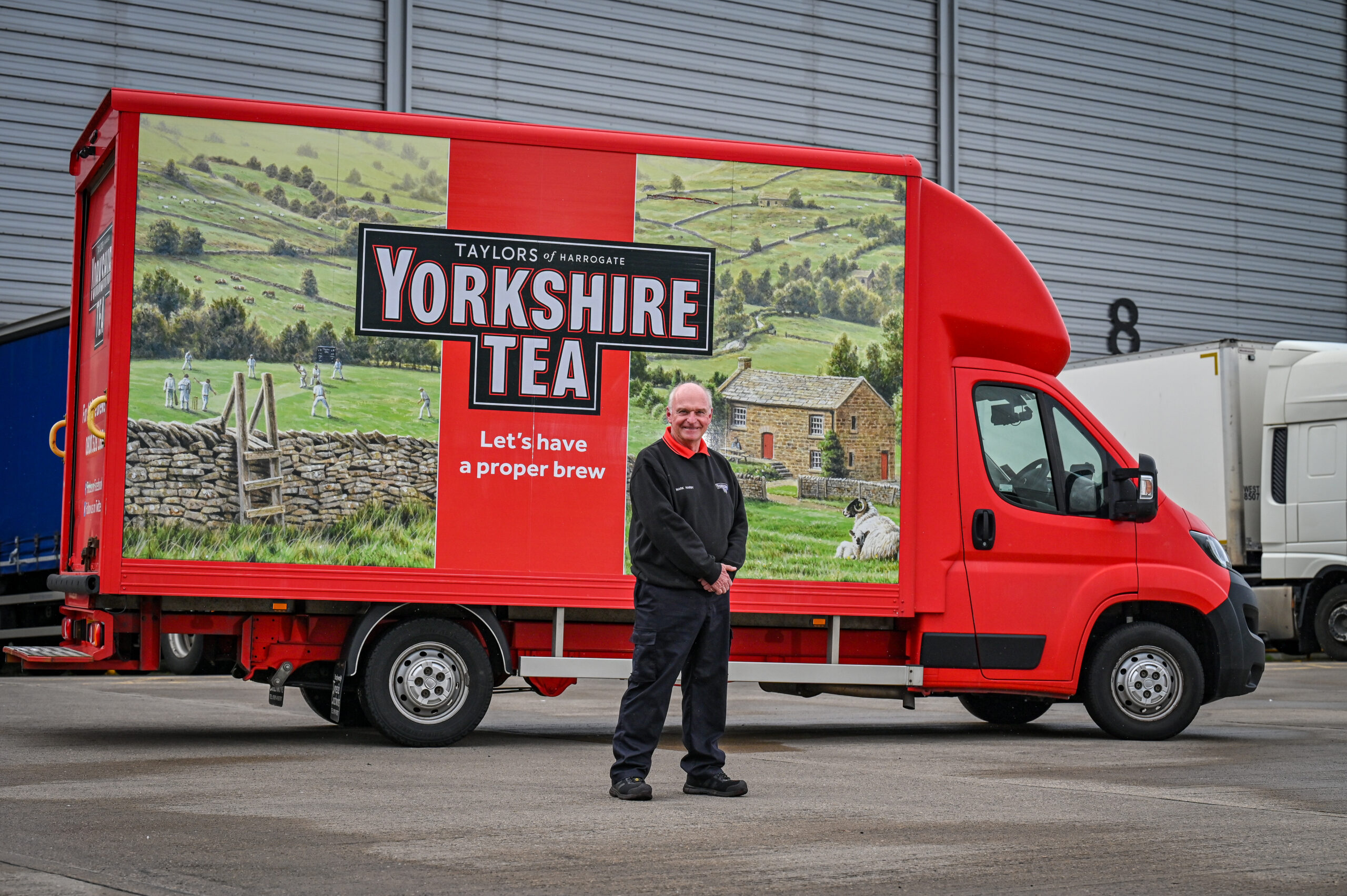 Mark poses in front of the Yorkshire Tea van.