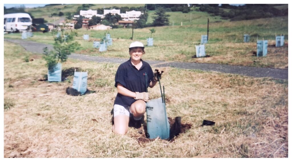 Louise Caldwell photographed planting trees in Ethiopia