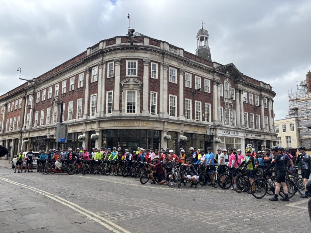 The Fat Rascal cyclists gathered outside Bettys York.