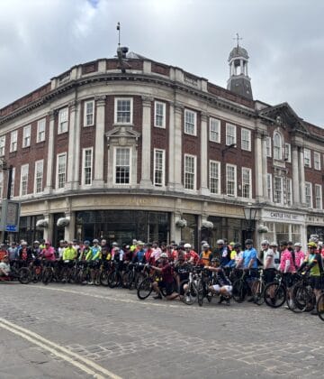 The Fat Rascal cyclists gathered outside Bettys York.